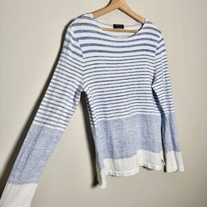 Saint James Long Sleeve Blue White Breton Stripped Cotton Flax Blend Top Sz 8